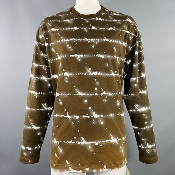 JIL SANDER Size XL Brown White Abstract Cotton Crew Neck Pullover - Picture 1 of 9